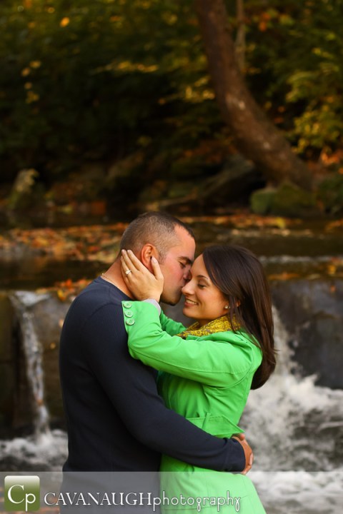 enagement session park couple waterfall